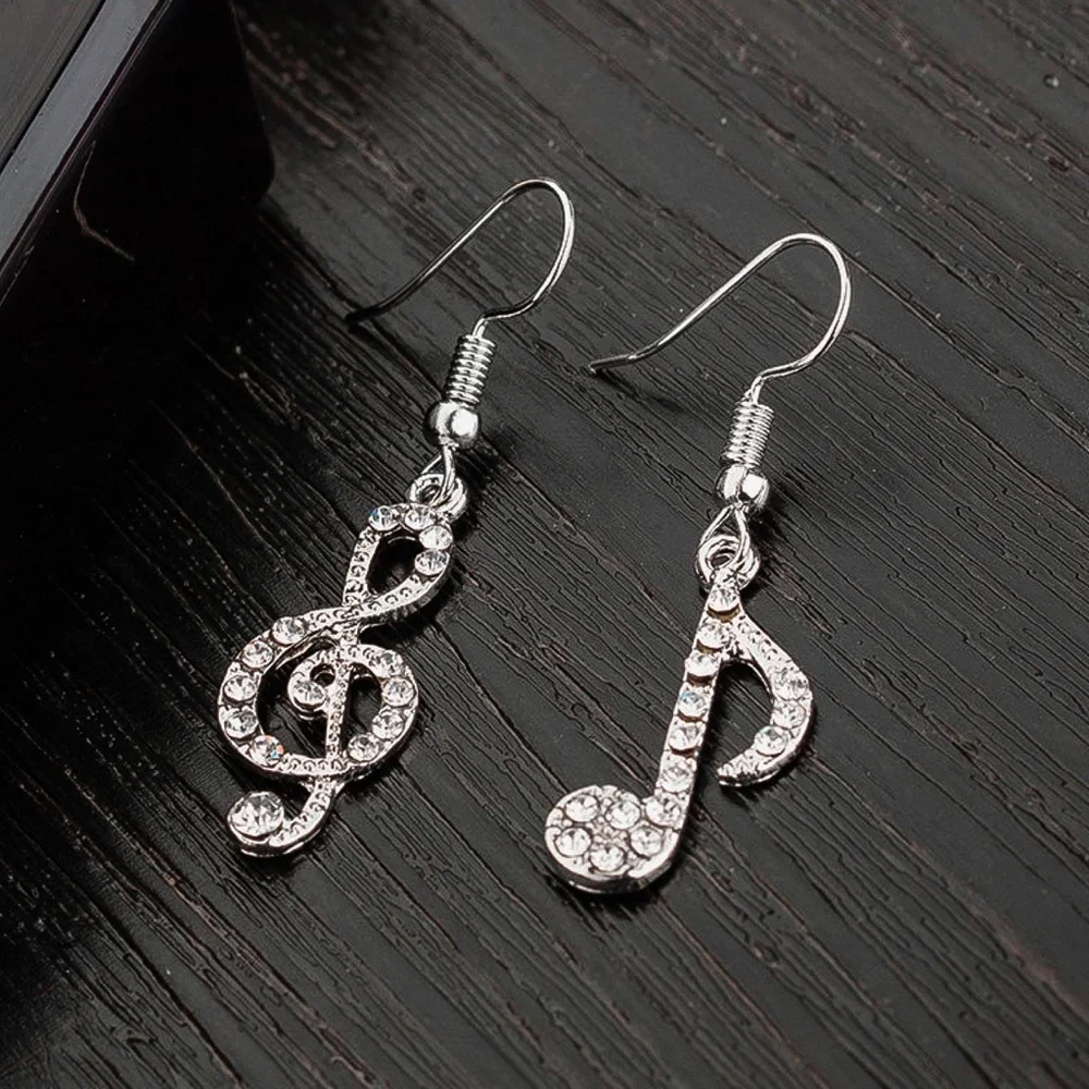 Any 4/$25! Silver Crystal Pave Music Note Earrings - Picture 5 of 11